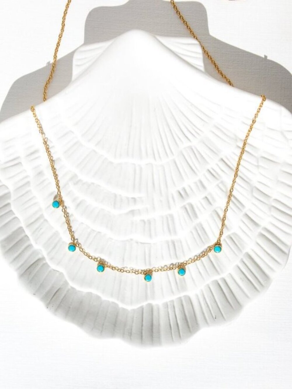 Turquoise Drops Necklace Gold Bezel Necklace WATERPROOF Gold Chain Station - Picture 5 of 9